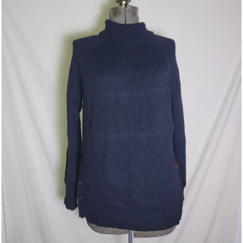 Garnet Hill 100% Cashmere‎ Sweater Black Button Sides Turtleneck Soft M
